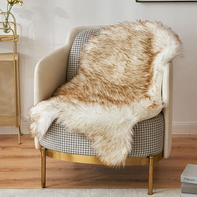 MIULEE Faux Fur Sheepskin Rug, Luxury Fluffy Area Rugs - Super Soft Decorative Shag Carpet for Bedroom, Living Room, and - 2x3 Feet, Frosted Tips Brown