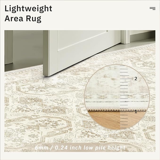 Soalmost 8x10 Area Rugs, Washable Rugs, Large Stain Resistant Beige Area Rug for Living Room Bedroom Dining Room, Vintage Farmhouse Rug