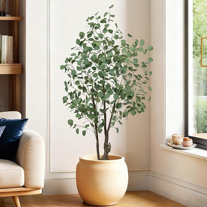 Artificial Eucalyptus Tree 5ft, Faux Floor Plant Large Fake Silk Trees with Pot for Home Office Living Room Bedroom Indoor Outdoor Decor(5feet Tall)