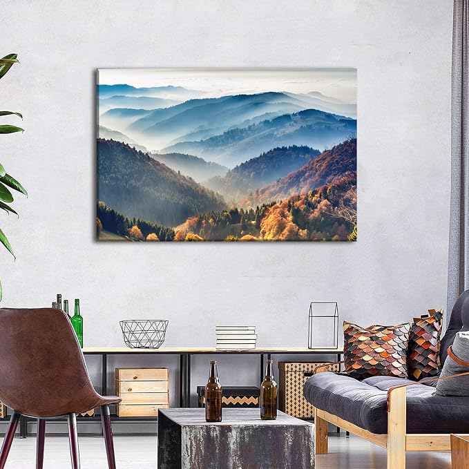 Large Nature Wall Art Great Smoky Mountains Canvas Prints Pictures National Part Foggy Forest Scenery Wall Decor for Living Room Office Misty Landscape Paintings Modern Artwork Home Decorations 32x48"