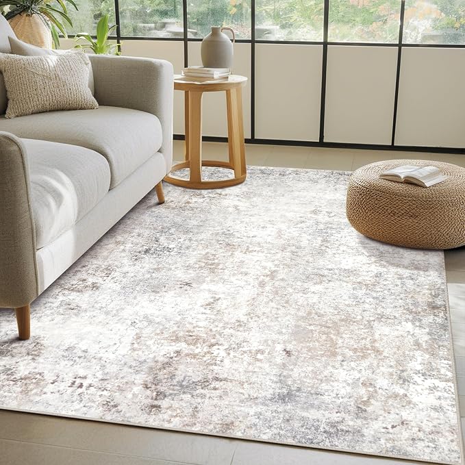 Srugn Washable Rugs 3x5 Area Rugs for Living Room,Bedroom- Non Slip Vintage Entryway Rug for Indoor Entry,Kitchen,Bathroom,Kids Girls Room,Home,Office,Beige Grey