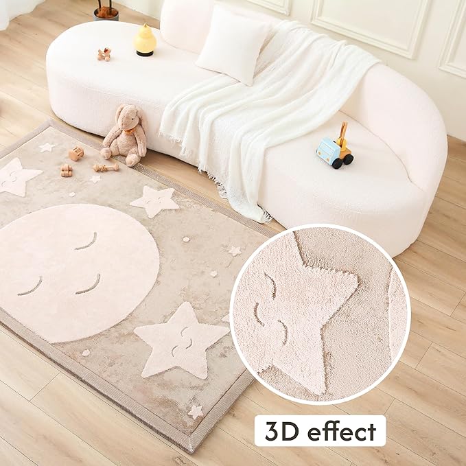 Hakuna Matte CloudRise Baby Play Mat for Floor 60" x 80" Moon & Stars – Coral Velvet Memory Foam Rug for Crawling & Cozy Play – Non-Slip, Water-Resistant, Easy-Care Tummy Time Mat, Playmat for Playpen