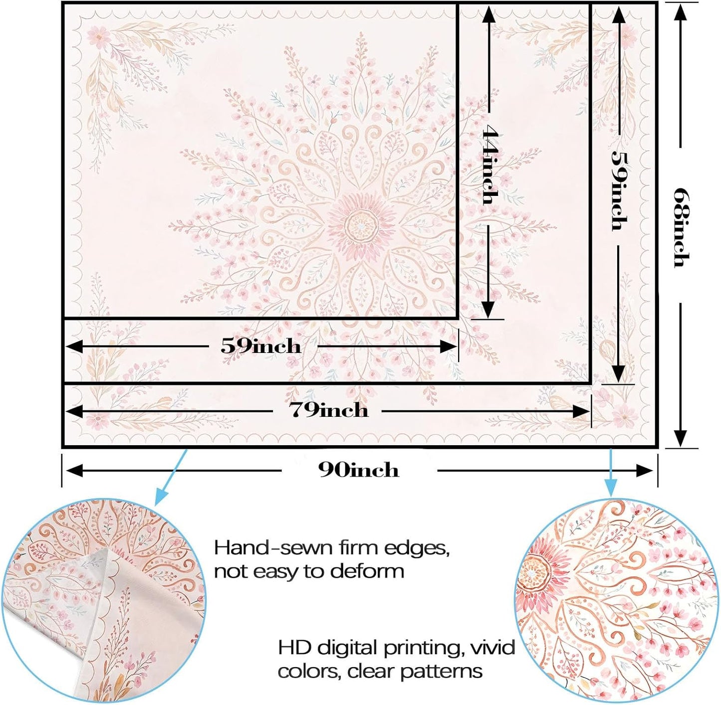 Lunerfex Floral Mandala Tapestry Boho Tapestry for Bedroom Pink Tapestries Wall Hanging Living Room Wall Art and Home Decor 60x80