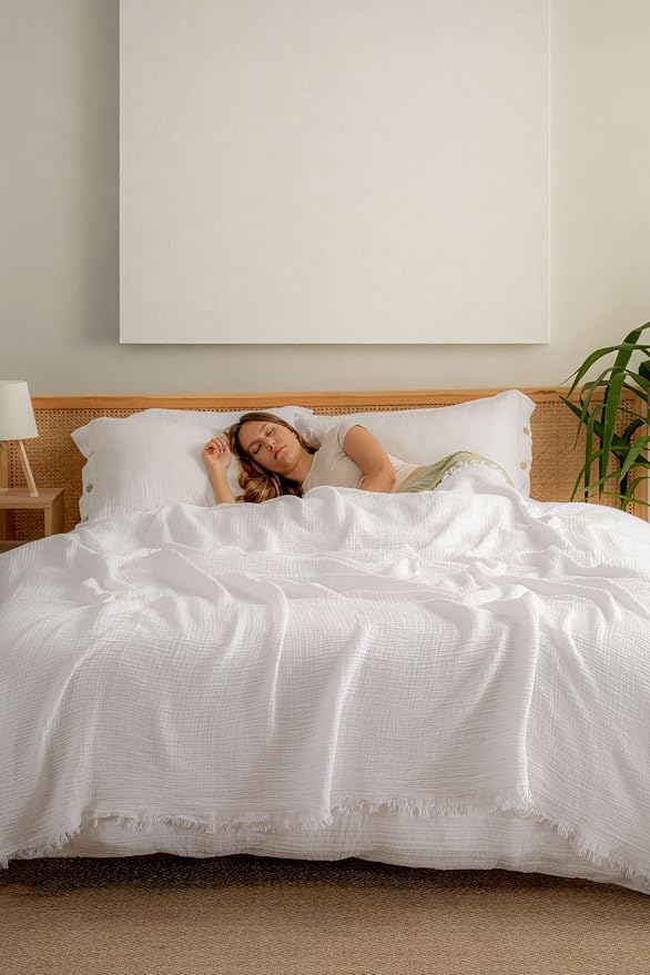 Muslin Blanket - Pure 100% Turkish Cotton Airy Soft Light Versatile Gauze Throw Blanket for Bed, Couch, Sofa (White, King Size (95" x 110" inch))