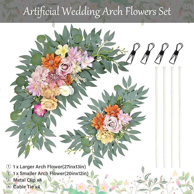 Wedding Arch Faux Flowers Set of 2, Pinkish Purple Artificial Flower for DIY Wedding Arch Decorations Welcome Signs, Reception Photo Backdrop Decor (Pinkish Purple)