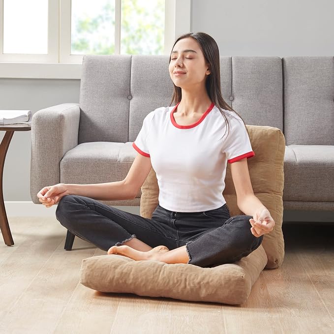 Degrees of Comfort Floor Cushion 6 Pack for Meditation, Home Office & Studio – Corduroy Soft Seating Set, 22 Inch, High-Density Foam, Square Shape, Coffee