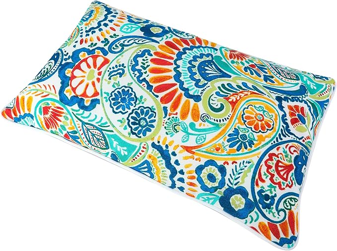 Magpie Fabrics Set of 2 Lumbar Throw Pillow with Insert 12x20 Inch, Outdoor Rectangular Waterproof Home Decorative Toss Cushion for Patio Garden Car Office - Paisley Multi