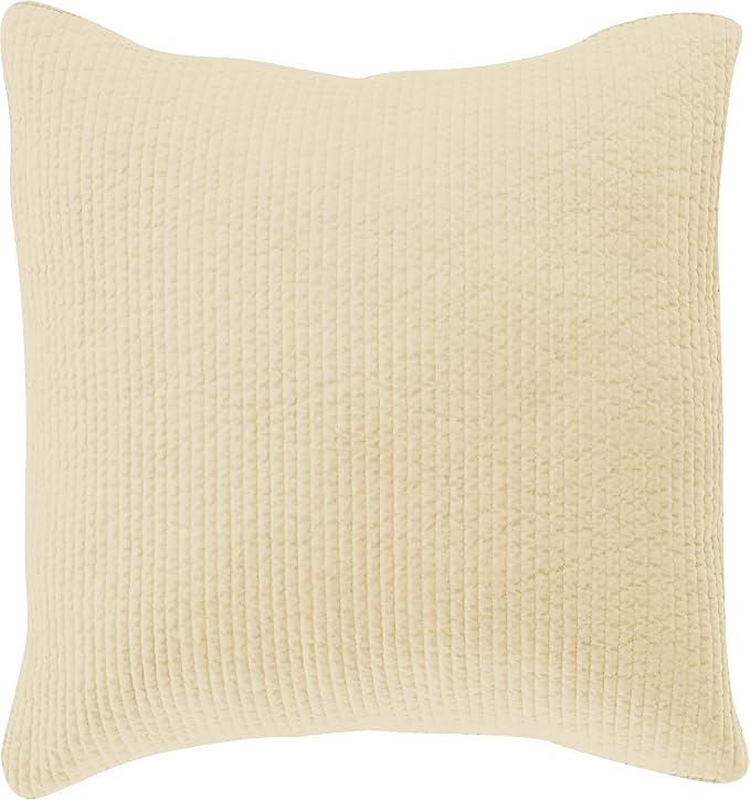 HiEnd Accents Stonewashed Velvet Quilted Euro Sham, 27x27 inch, Light Tan Solid Color, Classic Traditional Rustic Style Luxury Bedding