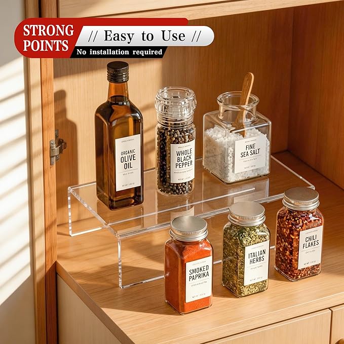 Sezanrpt Acrylic Shelf Riser 8x4.3x2 pack of 2, Clear Display Shelf 12” for Shoes, Glasses, Plants, Home Decors, Perfume, 8x4.3x2 Inch