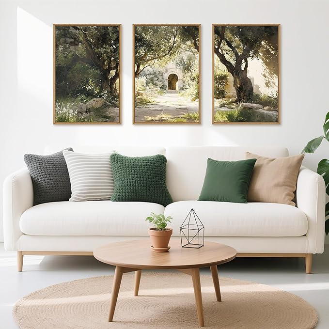 Garden of Gethsemane Landscape Framed Canvas Wall Art, Jerusalem Town Villages Scenery Prints, Jesus Boho Religious Decor, Christian Bible Art Painting for Bedroom Living Room Office 24"x36"x3