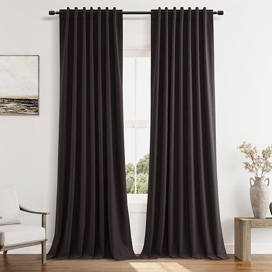 Guken Cocoa Coffee 100% Blackout Linen Curtains 96 Inch Length 2 Panels Set for Living Room Bedroom Back Tab/Rod Pocket Thermal Insulated Farmhouse Black Out Drapes Room Darkening,52x96