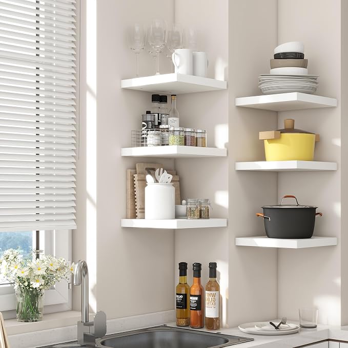Venusmiles 8"x8" Square Floating Shelves for Wall, White Finish, 3-Pack | Engineered Wood Wall Shelves with Invisible Brackets for Living Room, Bedroom, Bathroom, Office & Kitchen Storage