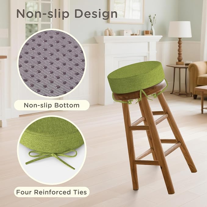 Bar Stool Cushions Round 3" Thick Round Seat Cushions for Chairs 2 Pack Non Slip Bistro Chair Pads with Machine Washable Cover (12 Inch, Green)