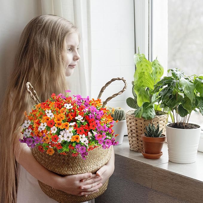 ADXORA 12 Bundles Artificial Flowers,Faux Plants for Spring Summer Decoration, UV Resistant Colorful Violets Eucalyptus for Outside Home Planter Porch Patio Yard Décor