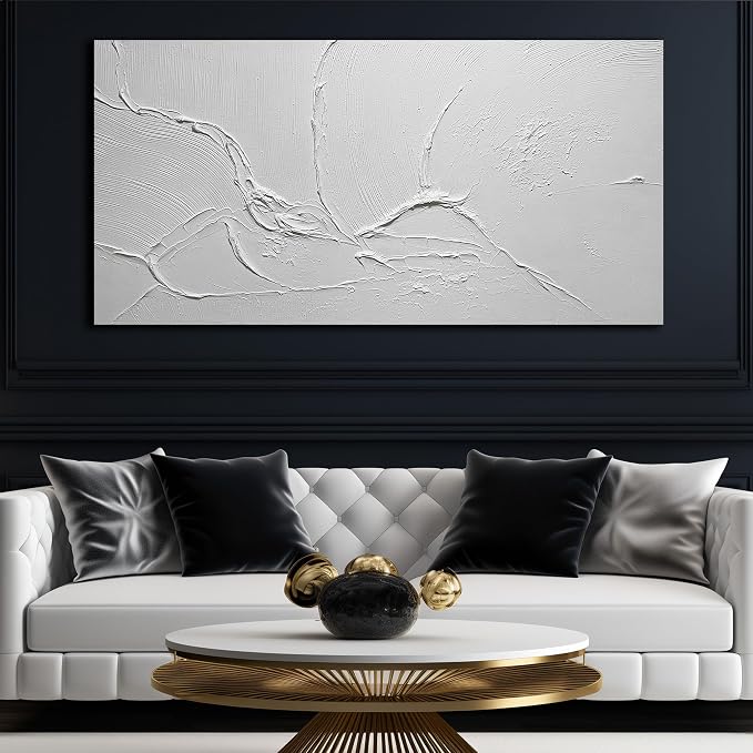 Abstract Wall Pictures for Office Big Wall Decorations for Bedroom Modern White Wall Art Canvas for Living Room Size 29 x 58 Inch