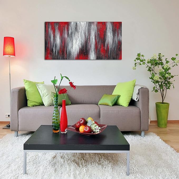 MyArton Large Abstract Red Black White Canvas Wall Art Modern Hand Painted Textured Oil Painting Framed Ready to Hang 60x30inch for Living Room Decor for Bedroom Decoration