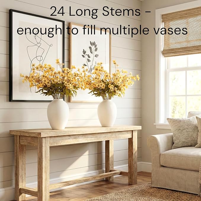 24pcs Faux Yellow Spring flowers With Stems, 23" Realistic Wildflowers Artificial Long Floral for Home Office Decor, Spring Table Centerpiece, Yellow Flowers Arrangements, Modern Farmhouse Decor