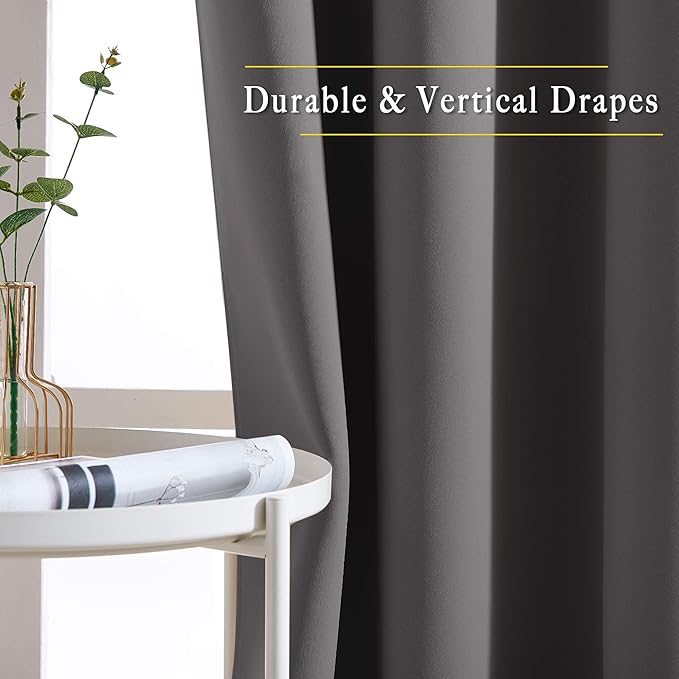 NICETOWN Grey Room Darkening Curtains Blackout 36 inch Curtains for Kitchen, Grommet Solid Window Treatments Sound Reducing for Bedroom, 2 Panels, W37 x L36, 2 Panels