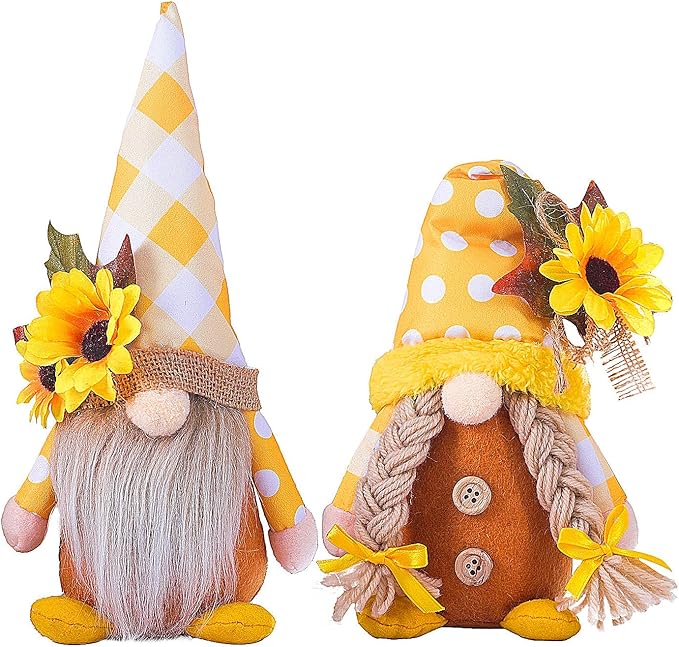 Eimilaly Sunflower Spring Gnomes Decorations for Home, Tomte Gnomes Decor Set for Holiday Ornaments or Other Theme Party Gnome Decor - 2PCS