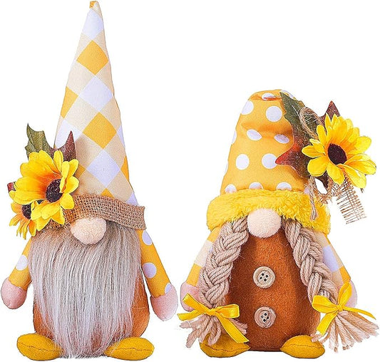 Eimilaly Sunflower Spring Gnomes Decorations for Home, Tomte Gnomes Decor Set for Holiday Ornaments or Other Theme Party Gnome Decor - 2PCS