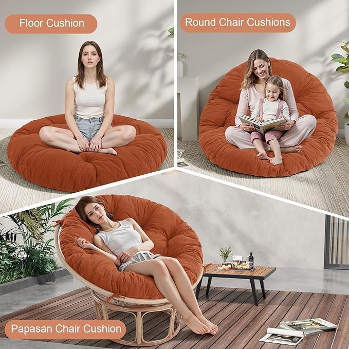 idee-home Papasan Chair Cushion, Circle Papasan Chair Cushion(Cushion Only) | Papasan Cushion with Thick Corduroy Cover, 48 x 48 Inch Cushion for Egg Chair, Orange