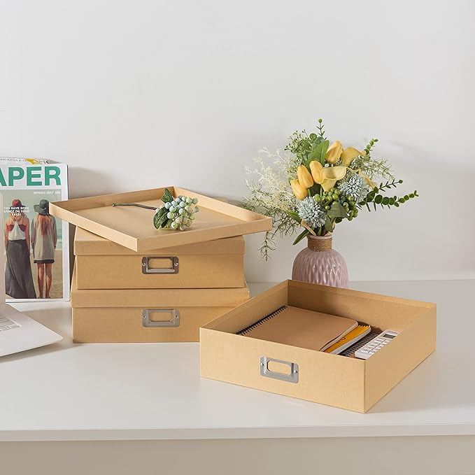 Soul & Lane Decorative Storage Boxes with Lids, Paper Storage Box Set for Keepsakes and Photos, Decorative Boxes for Home Decor, Stationery, Office Organizers, Just the Basics
