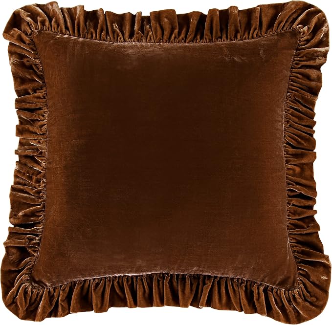 HiEnd Accents Stella Faux Silk Velvet Euro Sham Pillow Cover, 27x27 inch, Copper Brown, Romantic Western Modern Traditional Style Luxury Bedding