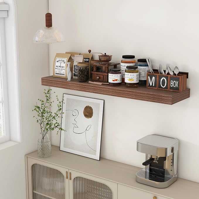 FLYJOE Deep Floating Shelves, 48 Inch Walnut Shelves Set of 1 | 12 Inch Deep Shelves for Wall, 48'' x 12'' Rustic Wood Shelves for Bathroom Living Room Laundry Room Kitchen