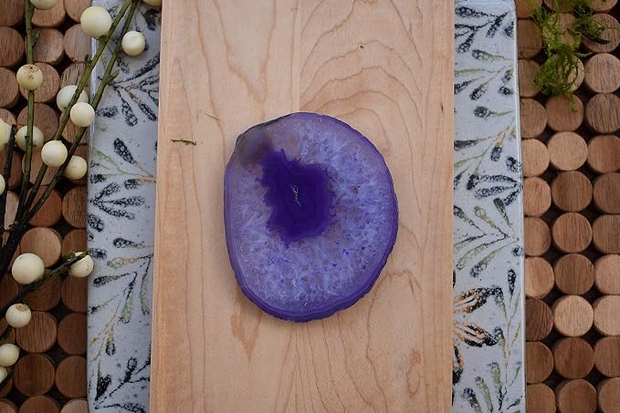 Nature's Decorations Purple Agate Stone Coasters - Set of 4, Polished Geode Drink Mats for Dining & Coffee Table & Kitchen Geode Decor Non-Toxic 3.5-4" Diameter