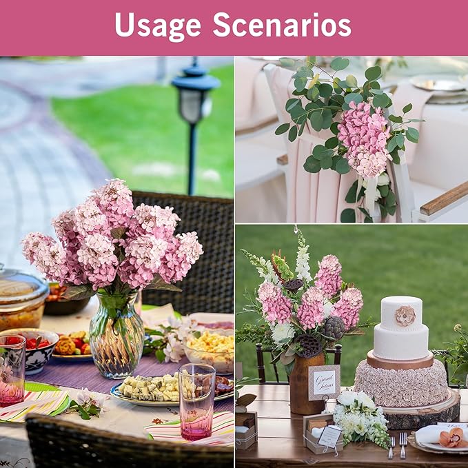Ttranewsoo Hydrangea Artificial Flowers ,Fall Hydrangeas Artificial Flowers, Fake Fall Dried Hydrangea Decoration,Faux Silk Flower With Stems Winter Decor Indoor and outdoor(Pink 24"8pcs) Without Vase