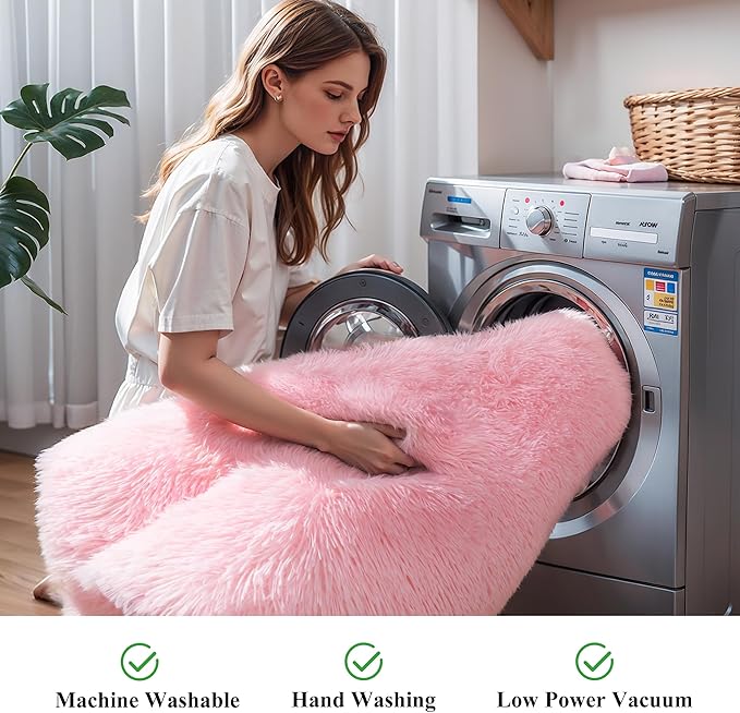 Pink Fluffy 8x10 Large Area Rugs for Bedroom Living Room Girls, Soft Washable Fuzzy Furry Shag Rug for Kids Room, Nursery, Dorm Decor, Cute Plush Carpet for Baby Toddler