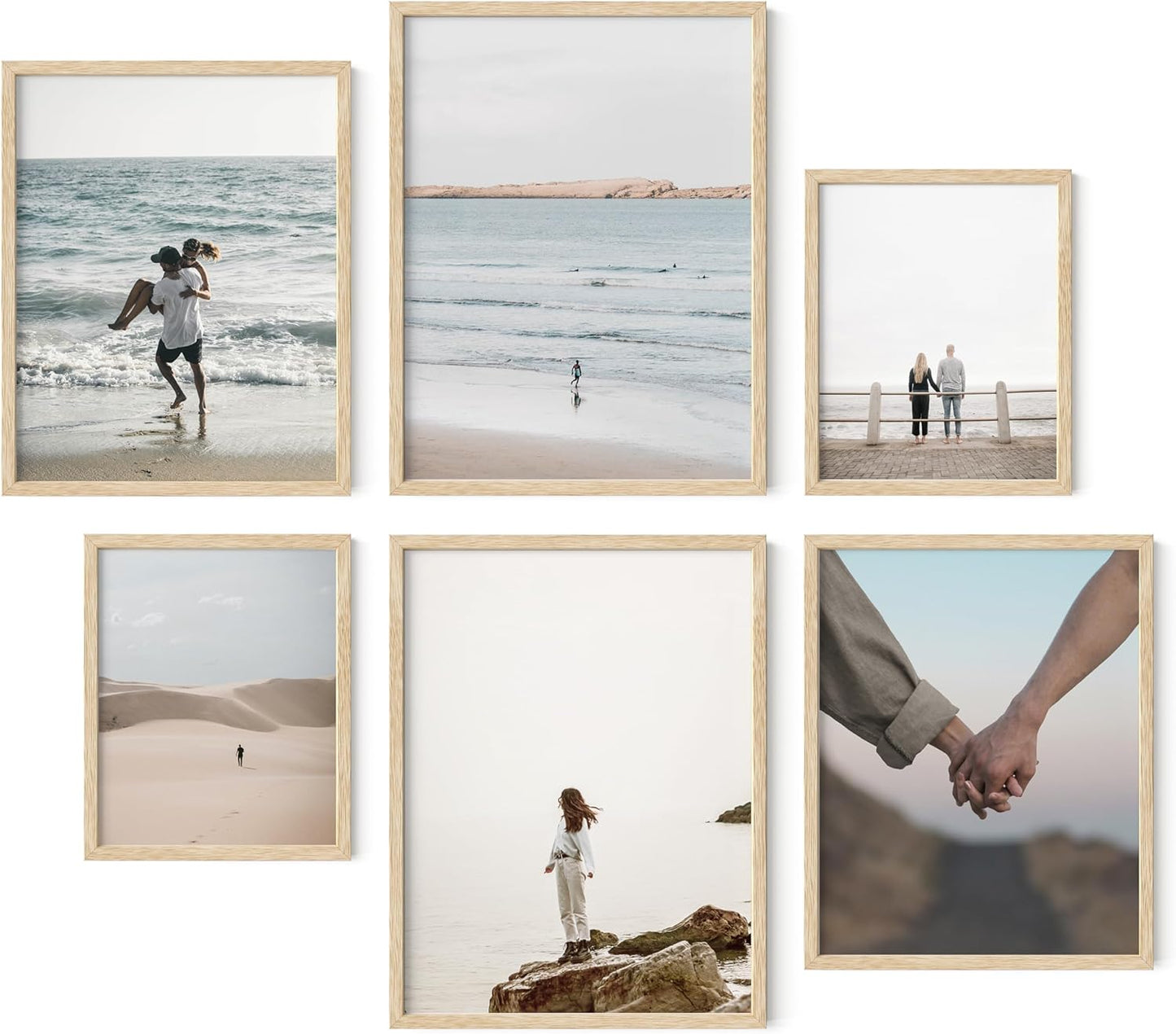 HAUS AND HUES Natural Wood Picture Frames - Set of 6 Frame Sets for Wall Collage, Gallery Wall Frame Set Assorted, Picture Frame Sets for Wall Collage (Two 8x10, Two 11x14, Two 12x16 Beige Frame)