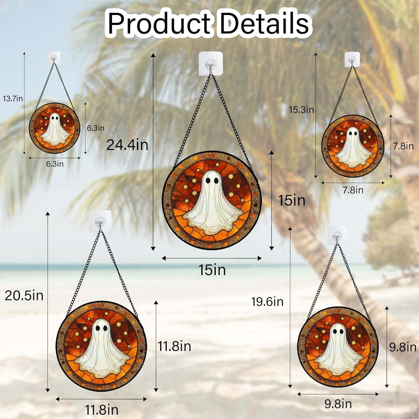 Stained Glass Window Hanging - Halloween Decorations White Ghost Suncatcher for Doors Garden Indoor Spooky Funny Orange Sun Catchers Gothic Decor Horror Gifts for Women Men Friend 11.8 in