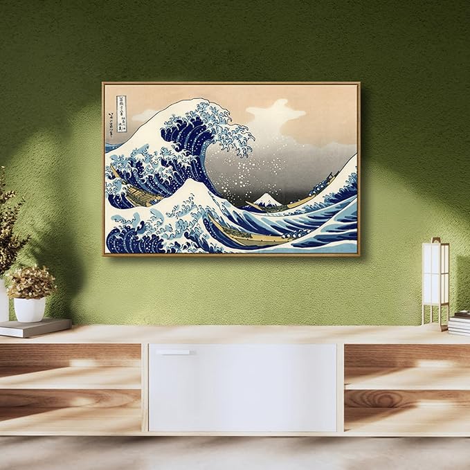 Wieco Art Framed Art Great Wave of Kanagawa Katsushika Hokusai Giclee Canvas Prints Wall Art Large Abstract Seascape Paintings for Home Living Room Decorations
