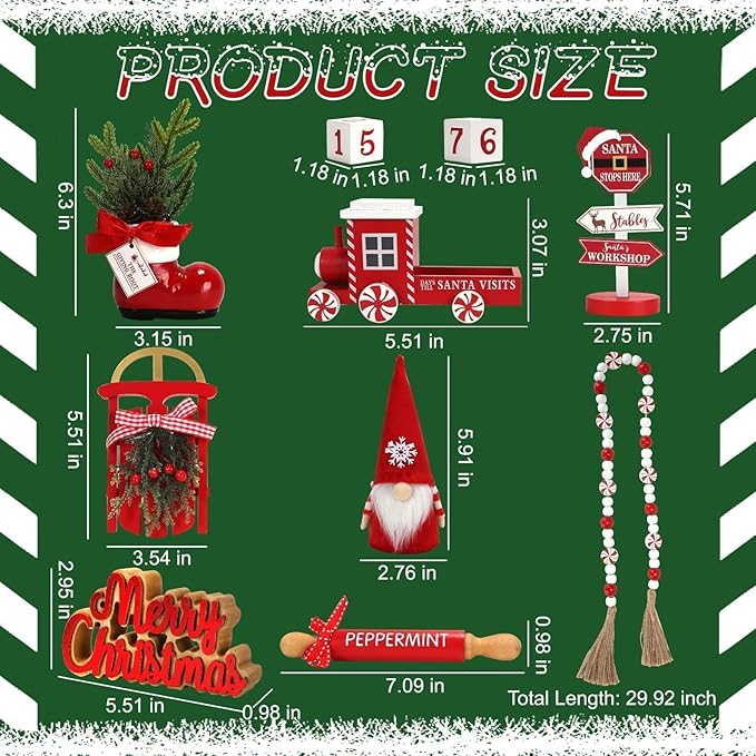Christmas Decorations 8 PCS Tiered Tray Decor Set, Cute Tabletop Christmas Decor for Home Office Shelf Mantel Coffee Bar Xmas Table Centerpieces Tray Objects Holiday Decoration Set