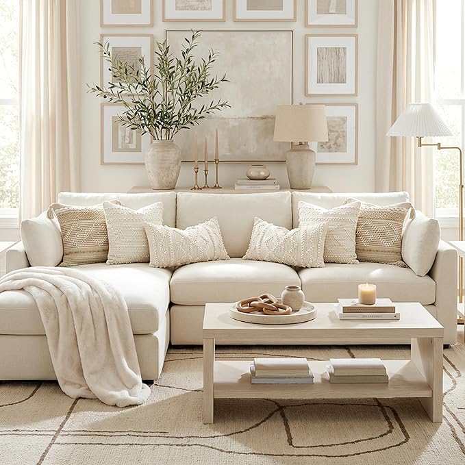 BlissBlush Pure White Decorative Lumbar Pillow Cover 14x24, Boho Accent Throw Pillow Case for Couch Sofa Bed, Modern Farmhouse Textured Lumbar Cushion Bedroom Living Room, Cover ONLY