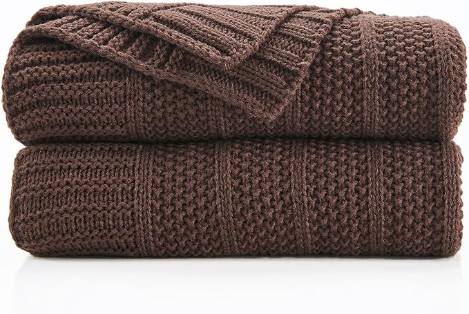 Douceur Brown Throw Blanket for Couch, Soft Cozy Lightweight Stripe Pattern Knitted Throw Blanket for Sofa, Living Room Gift, 50"X60"