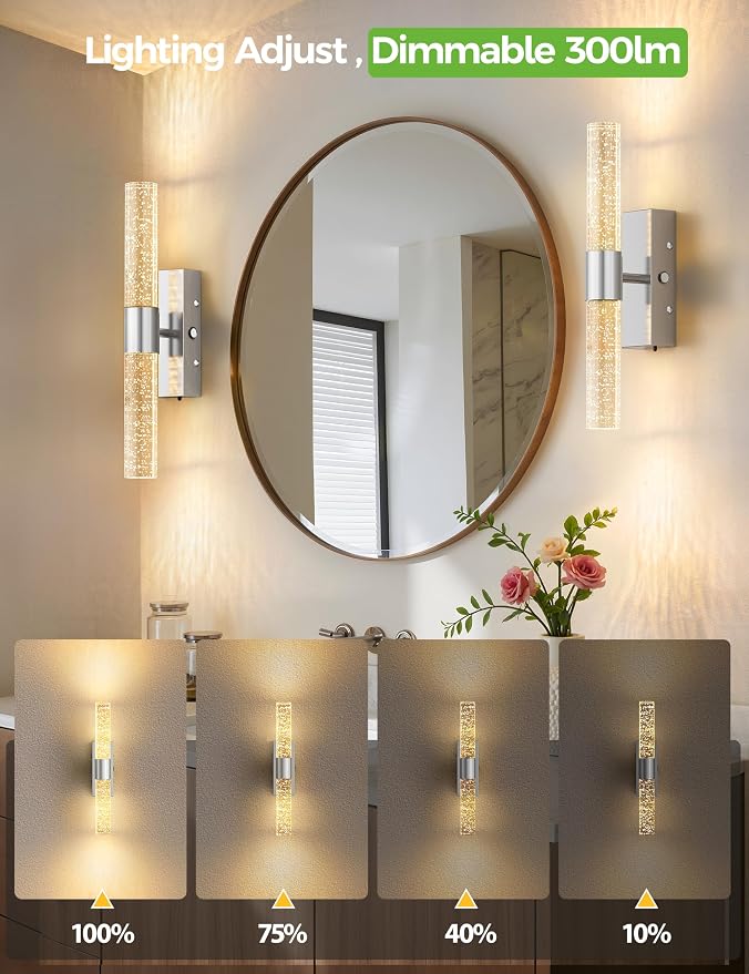 JOFIOS Battery Operated Wall Sconce Set of 2,3CCT Dimmable,10400mAh,Silver Modern Rechargeable Wall Sconce with Remote,Wireless Wall Lights for Bedroom,Living room,Hallway(15.3 inch)