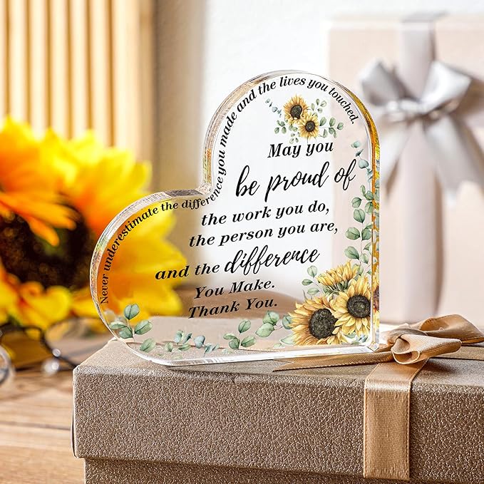Yinder Thank You Gifts for Women Appreciation Gifts for Coworker Employee Nurse Teacher Leader Boss Inspirational Quotes Acrylic Desk Decor for Home Office Farewell Retirement