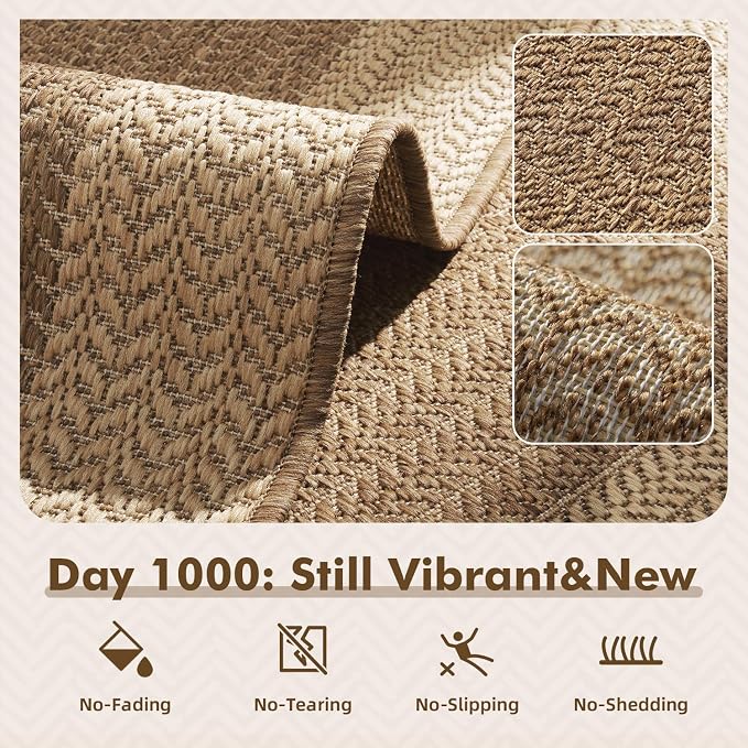 MontVoo-Outdoor Rug-Patio Rug 4x6 ft Polypropylene Indoor Outdoor Rugs Outdoor Carpet for Patio Deck Balcony Porch, Textured Weave, Durable for High Traffic, Fade-Resistant, Modern Neutral Brown