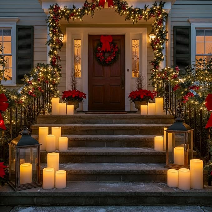 8" 10" 12" x 5" Extra Large Waterproof Outdoor Flameless Candles Battery Operated LED Pillar Candles for Indoor Outdoor Lanterns, Off White, Long Lasting, Set of 3