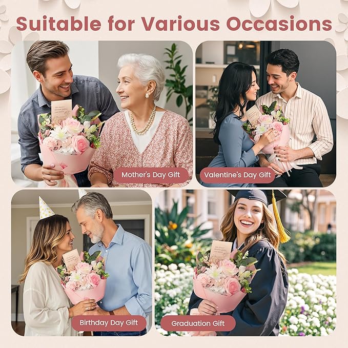 TINGE TIME Preserved Flowers Bouquet, Pink Forever Flowers Bouquet, Flowers for Delivery, Birthday Wedding Anniversary Valentine Gifts for Women Mom Grandma Her Wife Girlfriend