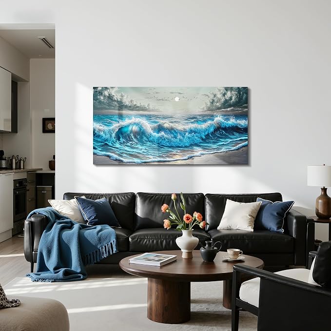 imjiayu Coastal Wall Decor, Beach Wall Art, Ocean Canvas Wall Art, Large Sunrise Seascape Decoration Painting Print, Sea Wave Landscape Picture For Living Room Bedroom Office Dining Room Home Decor, 24" X 48"