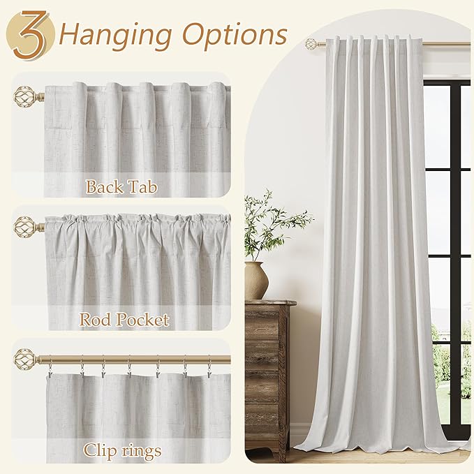 Guken Extra Long 100% Natural Blackout Curtains 144 Inch Length 2 Panels Set Back Tab Thermal Insulated Black Out Tall Windows Drapes 12 FT Length for High Ceiling Living Room, 52" W x 144" L