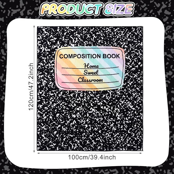 3.3 x 4 ft Composition Notebook Rug Classroom Decor Educational Area Rug Back to School Kid Reading Calming Corner Soft Fluffy Pastel Play Carpet for Nursery Playroom