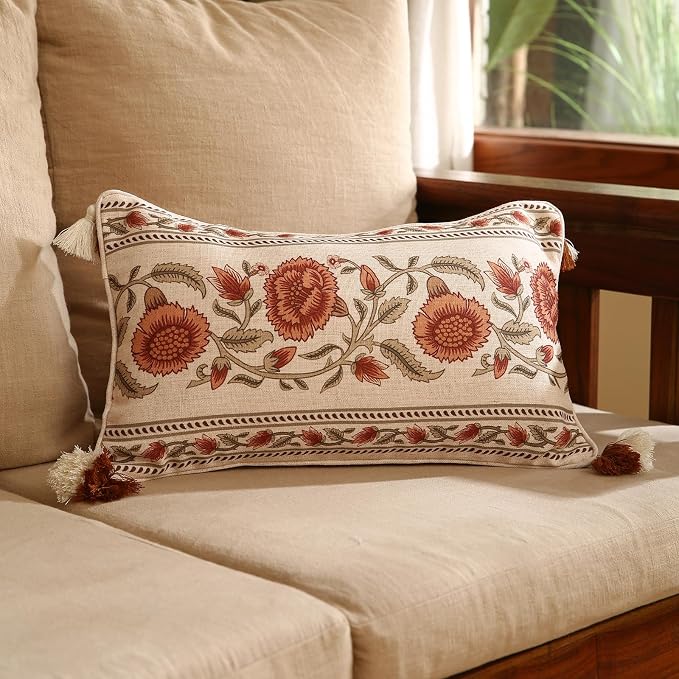 ISAENNE Designer Vintage French Linen Throw Pillow Cover,20"x12"-Albano C | Elegant Rectangle Pillow Cover,Concealed Zipper Design,Floral Pattern,Sofas,Bedroom,Living Room,Lounge Chairs,Decor