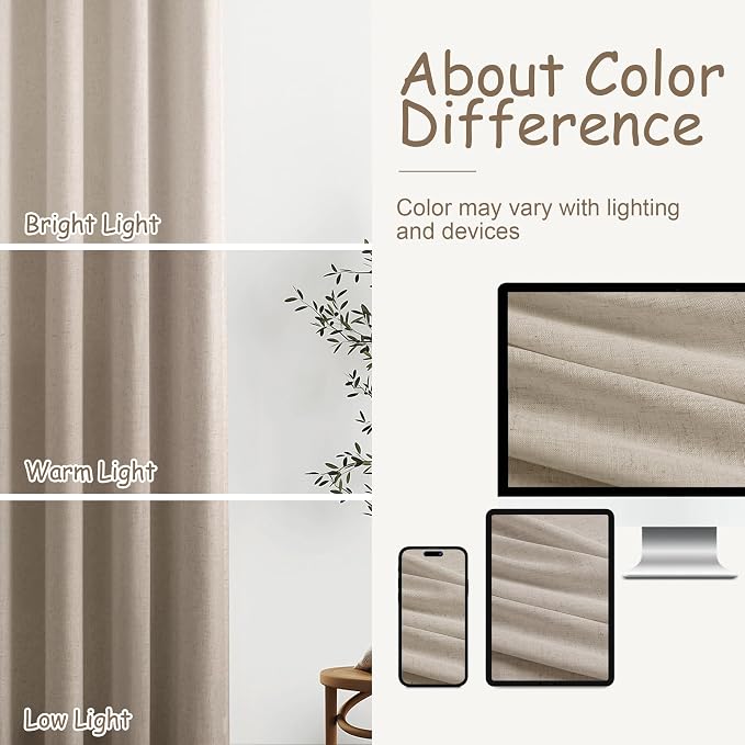 Aersas Cobblestone Extra Long Grommet Linen Curtains 120 Inches Long for Living Room Bedroom Semi Sheer Light Filtering Neutral Boho Farmhouse 120 Inch Length 2 Panel Set for Large Window