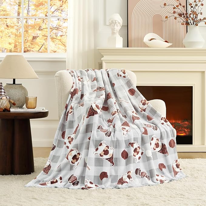 Cozy Bliss Gnome Coffee Throw Blanket - Warm MilkyPlush Throw Blankets,Ultra Soft Cozy Blankets for Couch,Sofa and Bed,Grey,60X80inches