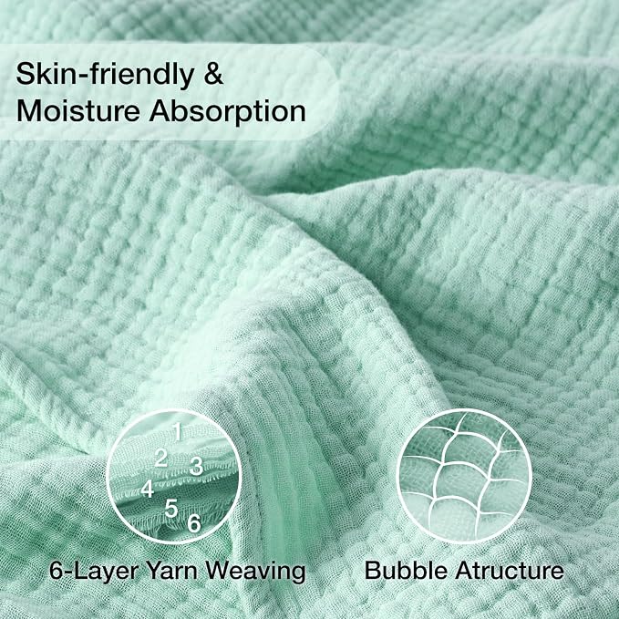 100% Cotton Muslin Blanket Large 50" x 70", Breathable and Lightweight Cotton Throw Blanket for Bed and Couch, Soft Cooling Summer Gauze Blanket for Adults All Season, Mint