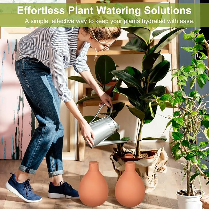 Blushtier 2 Pcs Watering Pots Large Terracotta Watering Pots with Lid 34 oz Terra Cotta Self Watering Pots Water Dripper Automatic Plant Irrigation Devices System for Indoor Outdoor Plants